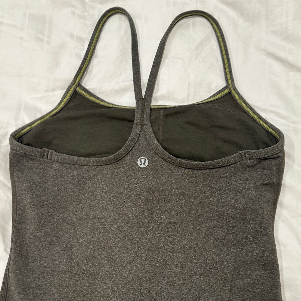 lululemon athletica Heather Gray Racerback Tank with Olive Trim